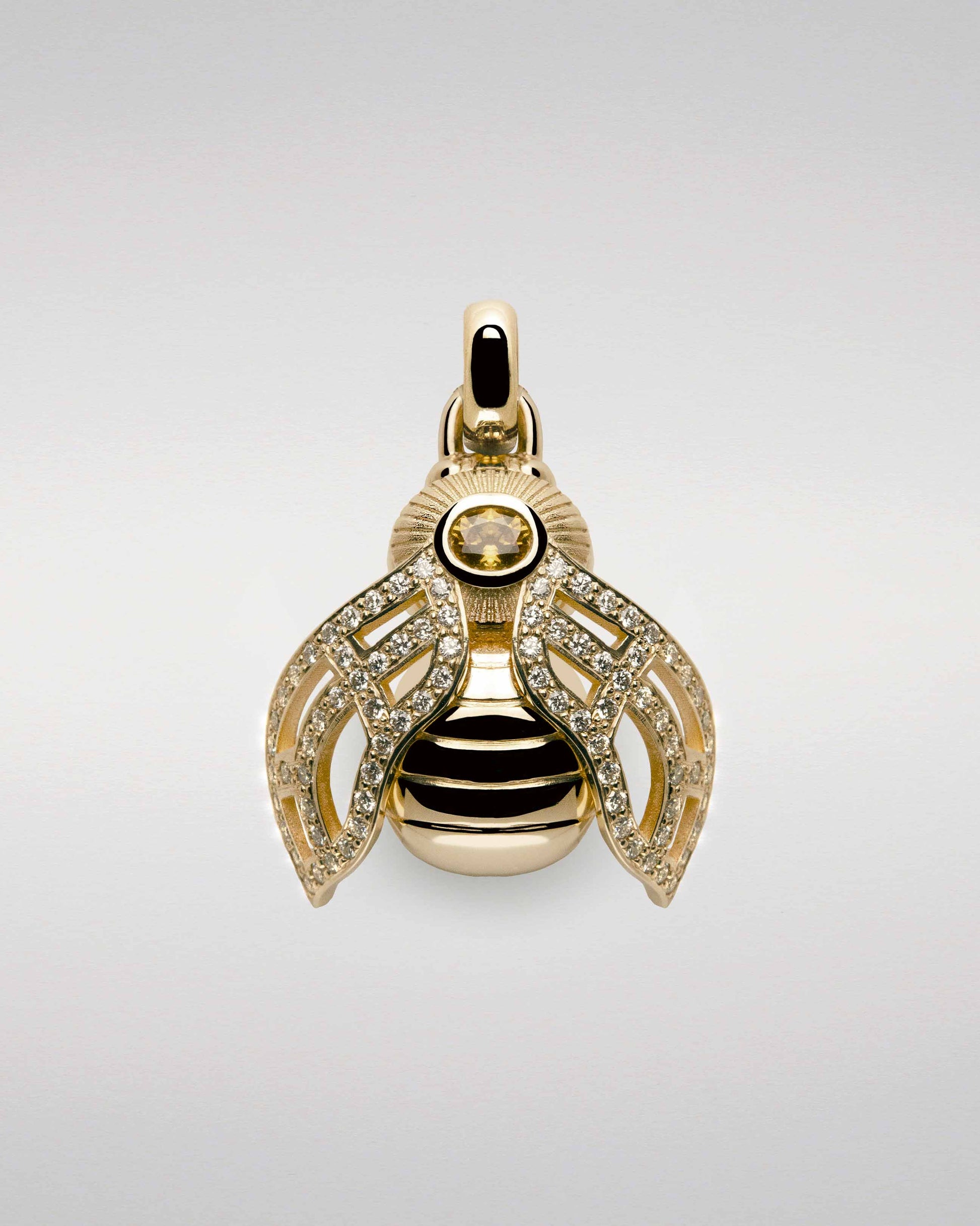 Golden Bee Pendant with Sapphire and Pavé-Set Diamonds