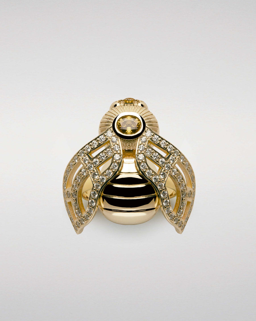 Golden Bee Ring with Sapphire and Pavé-Set Diamonds