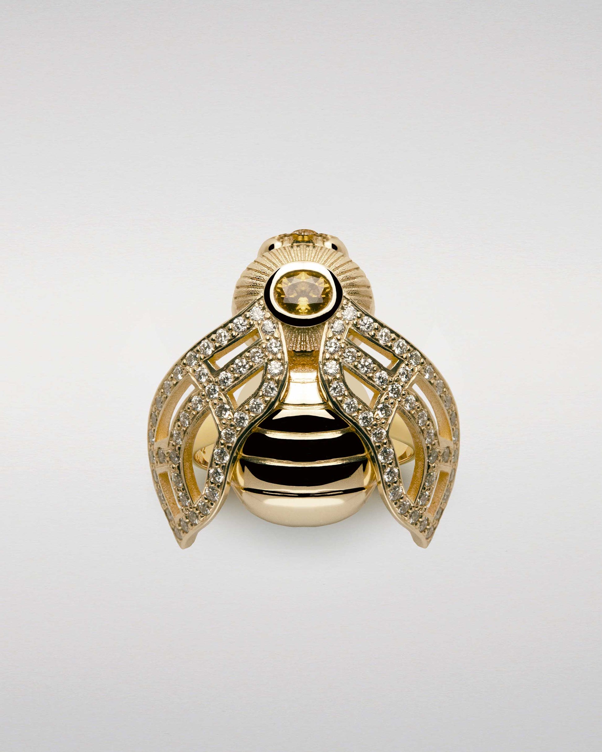 Golden Bee Ring with Sapphire and Pavé-Set Diamonds