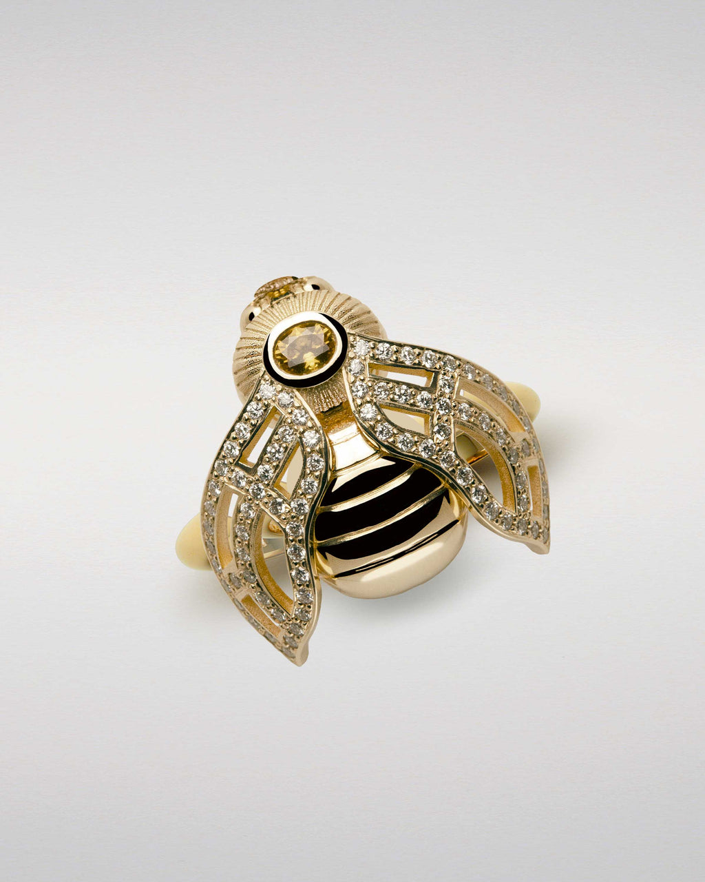 Golden Bee Ring with Sapphire and Pavé-Set Diamonds