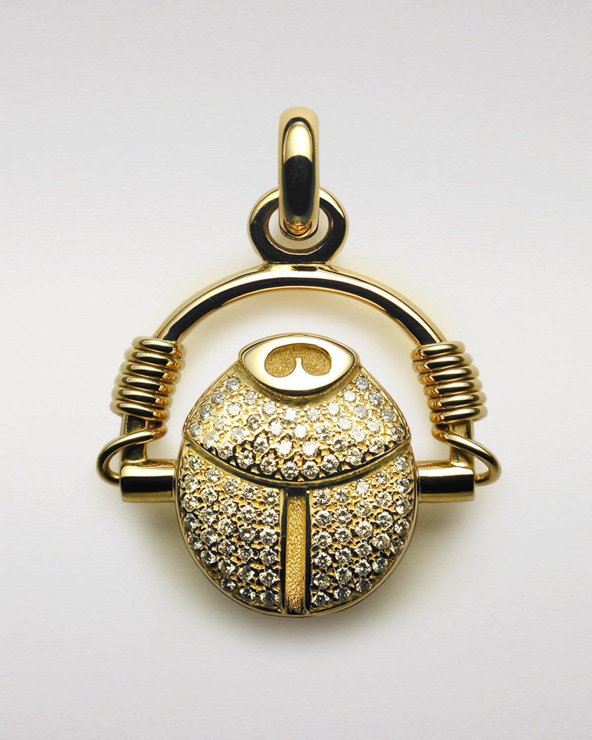 Sculptured Scarab Pendant with Pavé-Set Diamonds