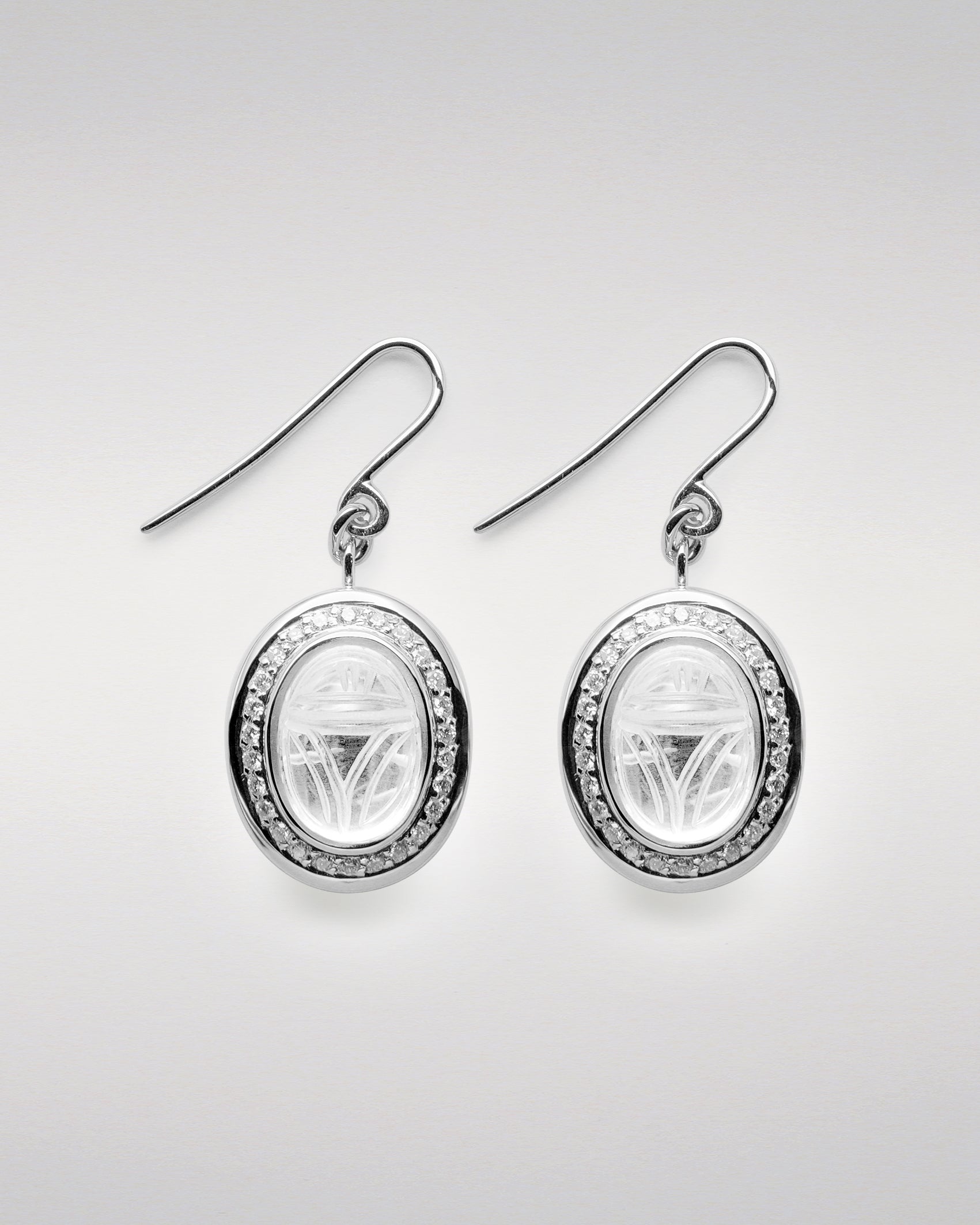 Carved Quartz Scarab and Diamond Earrings