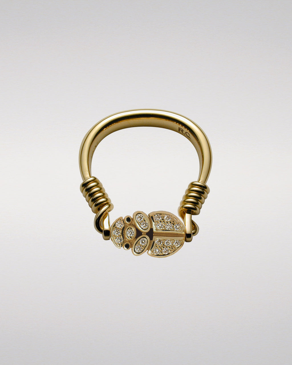 Stylised Scarab Swivel Ring With Pavé-Set Diamonds