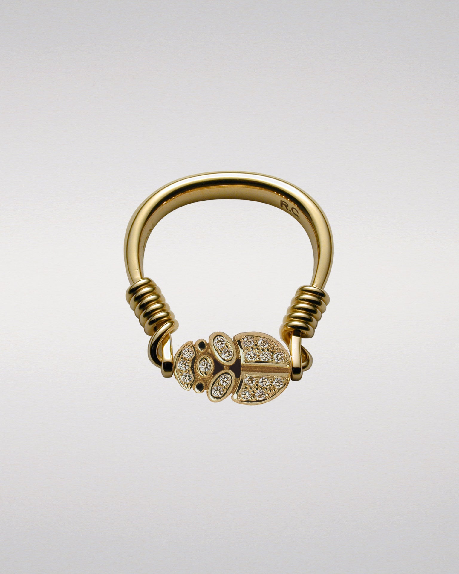 Stylised Scarab Swivel Ring With Pavé-Set Diamonds