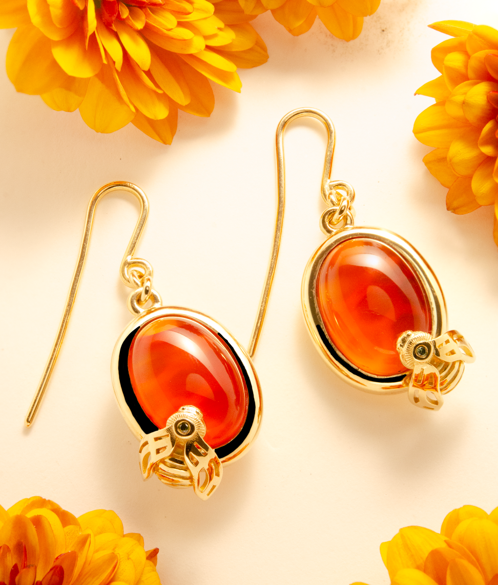 Golden Bee and Carnelian Earrings