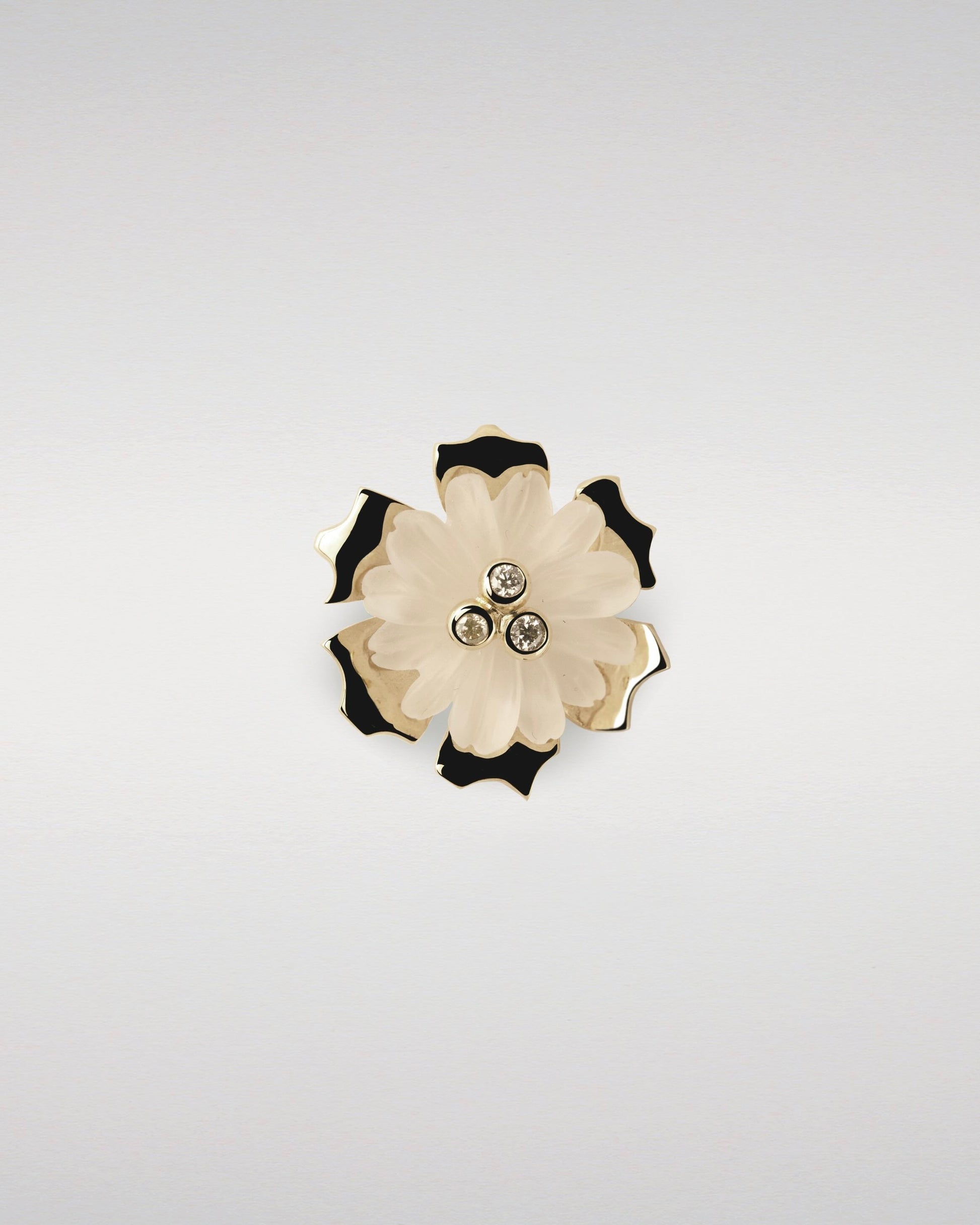 Carved Quartz Daisy Pendant with Diamonds
