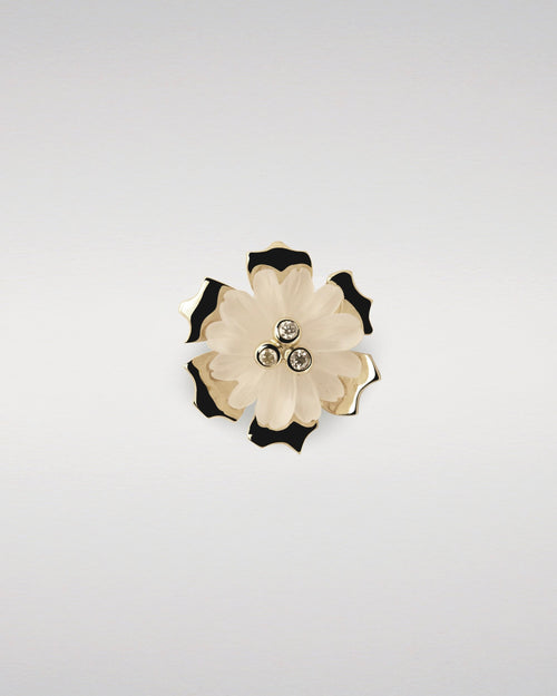 Carved Quartz Daisy Pendant with Diamonds