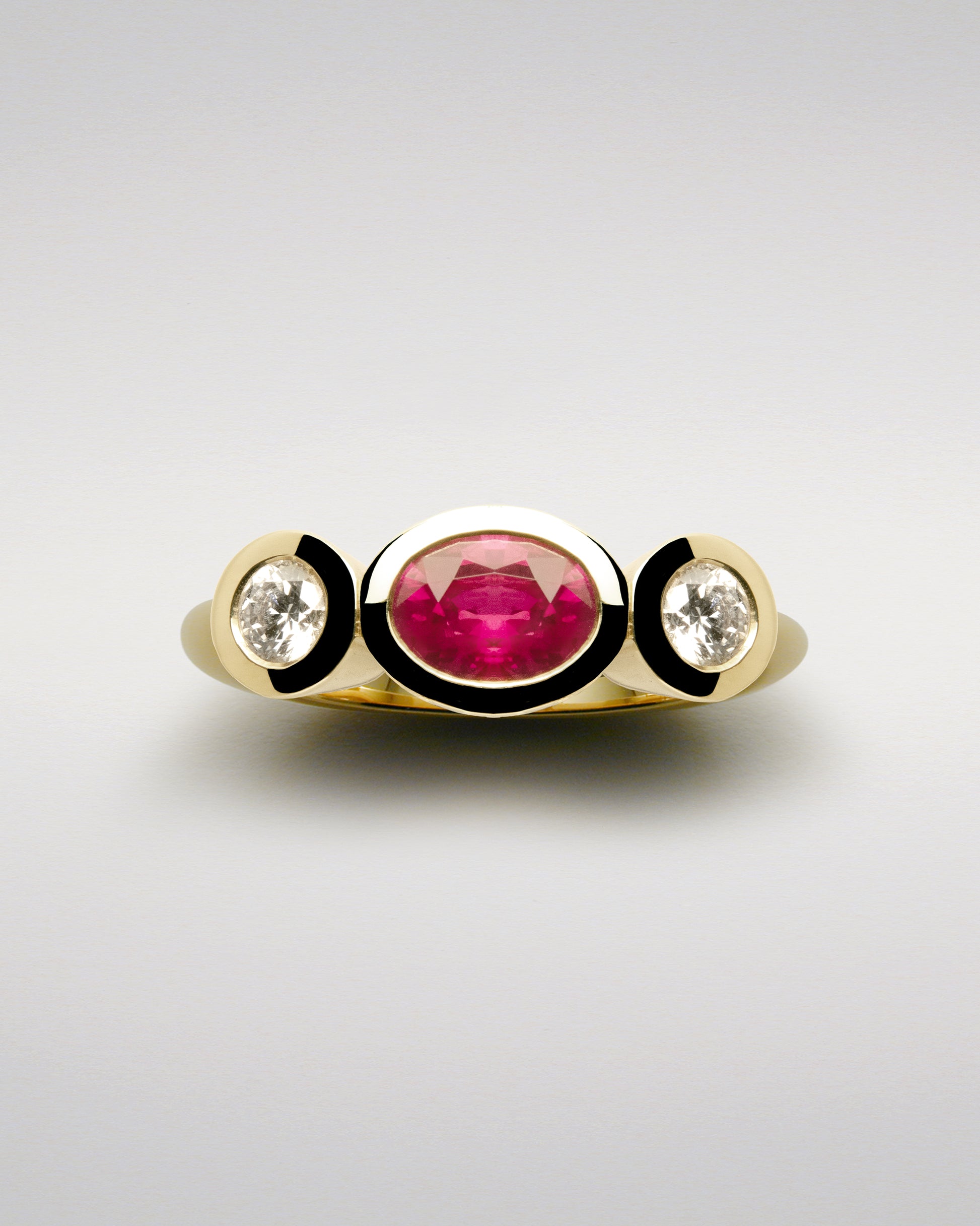 Three Brilliants Ring with Ruby and Diamonds