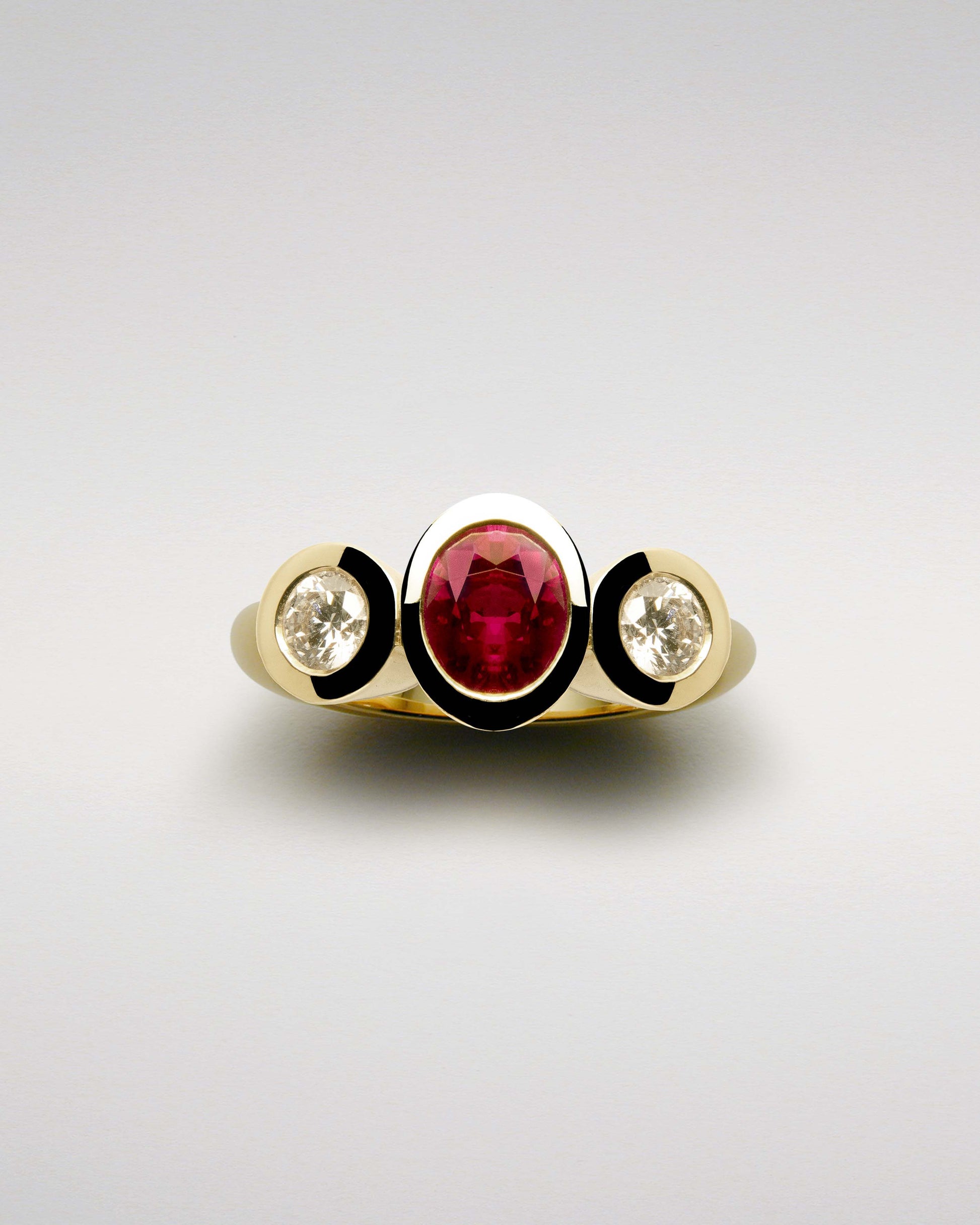 Three Brilliants Ring with Ruby and Diamonds